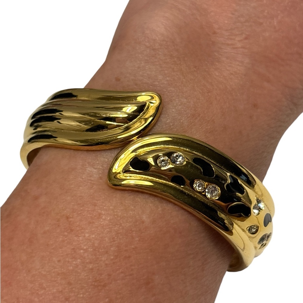 Alana Stewart Gold Tone Black Enamel Animal Print Bracelet